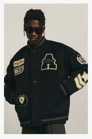 2024 New American hip-hop letter bomber embroidered Y2K coat