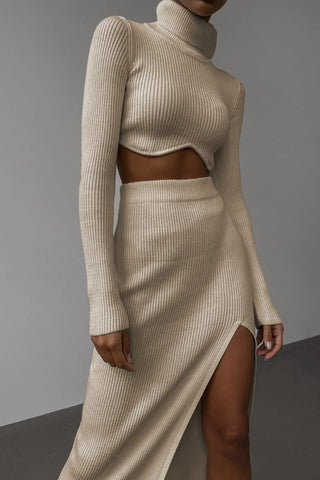 Chic Women Knitted Set Crop Tops and Skirt Clothing