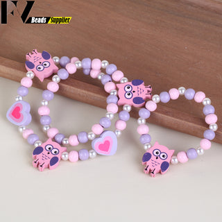 33 Style Colorful Wooden Cute Animal Flower Cartoon Children's Necklace Bracelet Girl's Child Jewelry Kids Toys Birthday Gifts