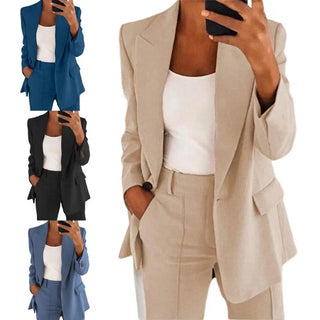 Elegant Jacket Women Suit Jacket Solid Color Turndown Collar