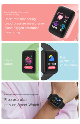 Smart Watch Kids Bluetooth Fitness Tracker Macaron Smartwatch for Men Women Blood Pressure Smart Bracelet for Android IOS