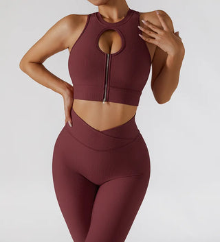 Chest Zipper Yoga Suit Women's Tracksuits Seamless Gym Workout Clothes 2 PCS Sexy Sportswear High Waist Leggings Bra Sports Set