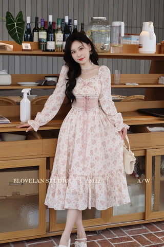 2023 Spring Pink Floral Elegant Dress Women