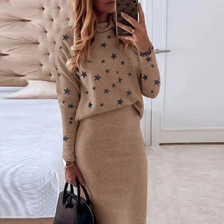 Autumn Winter Women's Knitted Sweater Skirt Two Piece Set Women