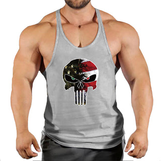 Skull Fitness Clothing Bodybuilding Shirt Men Top Fitness Sleeveless Sweatshirt Gym T-shirts Suspenders Man Men's Vest Stringer