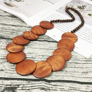 Bohemian Brown Big Woods Pendant Necklace Ethnic Style Long Beads Chain Handmade Jewelry Wooden Collier UKEN