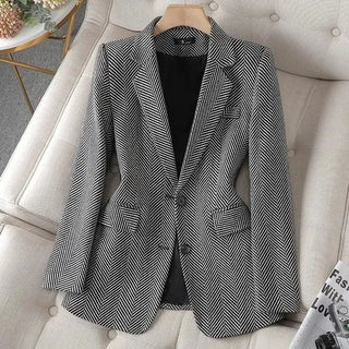 Women Coffee Stripe Formal Blazer business New