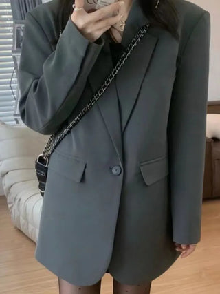 Gray Blazers Women Streetwear  Korean Style