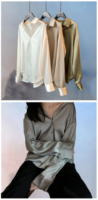 Satin Shirt Womens Clothing Silk Shirts Vintage Blouse Office Lady Sheer Top Longsleeve Dress Shirt Ladies Overshirt Alodia Store