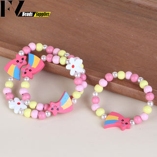 33 Style Colorful Wooden Cute Animal Flower Cartoon Children's Necklace Bracelet Girl's Child Jewelry Kids Toys Birthday Gifts