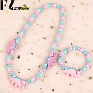 33 Style Colorful Wooden Cute Animal Flower Cartoon Children's Necklace Bracelet Girl's Child Jewelry Kids Toys Birthday Gifts