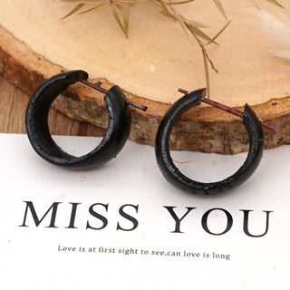 Go2BoHo Black New Fashion Natural Wooden Ear Decoration Loop Hippy Style Earrings for Man and Women Jewelry as Gift