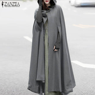 ZANZEA Women Poncho Winter Hooded Open Front