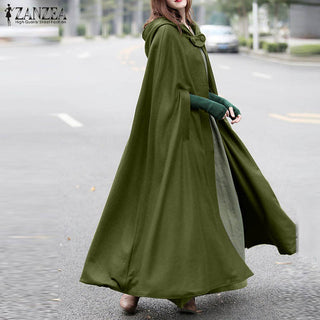 ZANZEA Women Poncho Winter Hooded Open Front