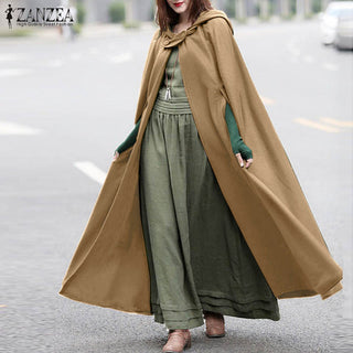 ZANZEA Women Poncho Winter Hooded Open Front