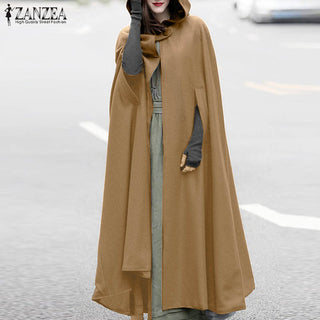 ZANZEA Women Poncho Winter Hooded Open Front