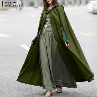 ZANZEA Women Poncho Winter Hooded Open Front