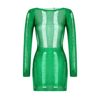 See-Through O-neck Long Sleeve Bodycon Dress