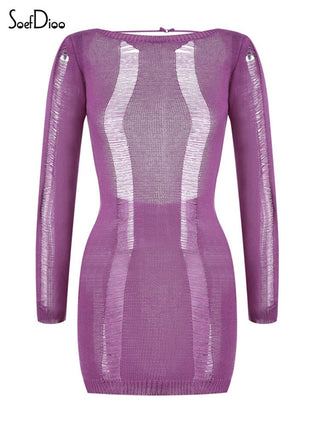 See-Through O-neck Long Sleeve Bodycon Dress