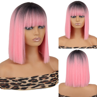 Short straight orange wig with bangs synthetic fiber wig African American white female cosplay/party/daily wig