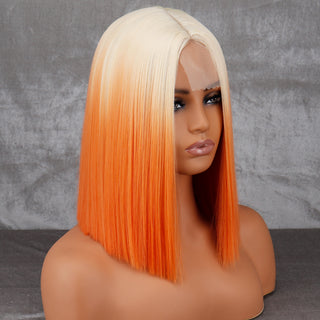 WERD Short Orange Wig Middle Part Blonde Lady Bob Hair Synthetic Heat Resistant Wig Cosplay Wig