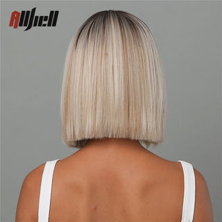 Ombre Brown Platinum Blonde Synthetic Wigs Short Straight Bob Wigs for Black Women Daily Natural Heat Resistant Hair Cosplay