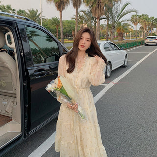 V-neck Elegant Sweet Dress Women Long Sleeve Chiffon Floral Dress Party Beach Dress for Females Korean Style 2021 Summer Chic ALODIA STORE