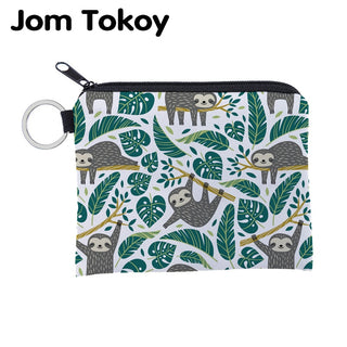 Jomtokoy Cute Sloth printing waterproof Purse Card Key Pouch Small Zipper Coin Purse Card Holder Mini square wallet