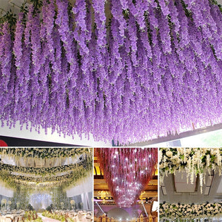 12 peces de glicines de flors artificials de rattan arc de corona de casament, jardí de casa, decoració d'oficina, penjoll, decoració de paret de plantes