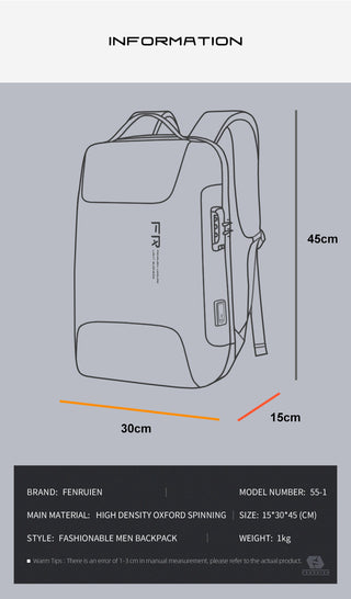 Fenruien Waterproof 15.6 Inch Men Laptop Backpack Usb Charging School Bag Anti Theft Backpack Male Travel Backpacks 2020 New