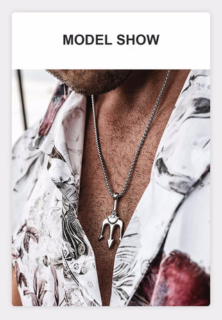 Necklace Man,Neptune Trident Pendant Necklace, Stainless Steel Men Statement Necklaces Sea Lover Gift