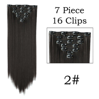 24Inchs 16 Clips in Hair Extensions Long Straight Hairstyle Synthetic Blonde Black Hairpieces Heat Resistant False Hair