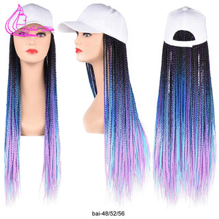 Box Braids Baseball Cap Wig 24inch Long Synthetic Braid Wigs Hat with Braiding Hair Extensions For Black Women Adjustable Size