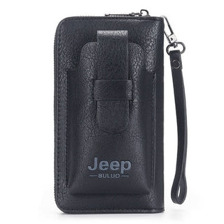 JEEP BULUO Cartera d'embragatge de cuir per a homes Bossa de marca per a telèfon amb doble cremallera Cartera de luxe Bossa d'embragatge de cuir de gran capacitat