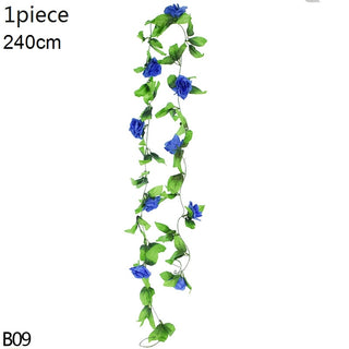 Guirnalda de fulles d'heura de vinya de flors artificials de glicines, flors de roses de seda, vinya de corda de vímet, flor d'arc de casament, decoració del jardí de la llar