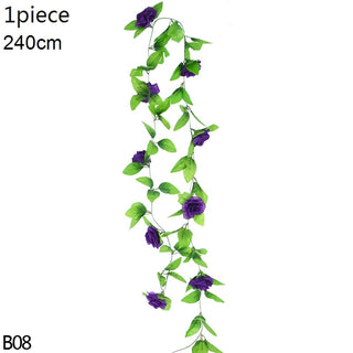 Guirnalda de fulles d'heura de vinya de flors artificials de glicines, flors de roses de seda, vinya de corda de vímet, flor d'arc de casament, decoració del jardí de la llar