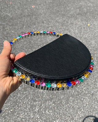 Luxury Colored Diamond Half Moon Women Purses and Handbags Evening Bag Serpentine Designer Party Clutch Bag Chic Wedding Bag