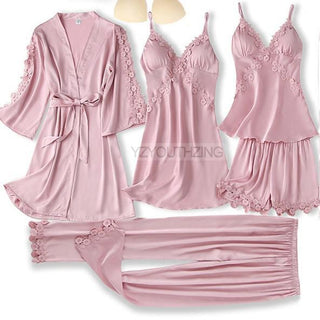 5PCS Robe Suit Satin Women Nightwear Lace Kimono Gown Bridal Wedding Bathrobe Set Sexy Pajamas V-Neck Sleepwear Lounge Lingerie