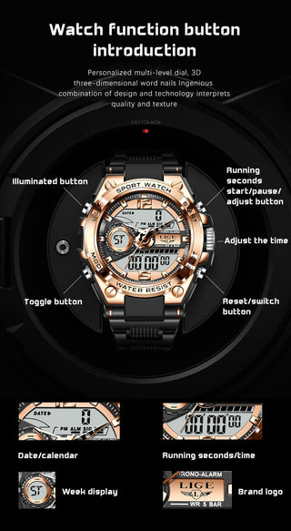 LIGE Digital Men Military Watch 50m Waterproof Wristwatch LED Quartz Clock Sport Watch Male Big Watches Men Relogios Masculino ALODIA STORE