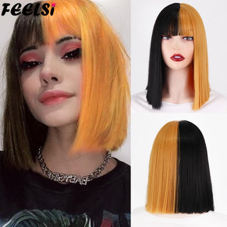 Short Bob Synthetic Wigs With Bangs for Women Wigs Blonde Black Blue fiber Natural Hair for Lolita Cosplay Party Daily Use