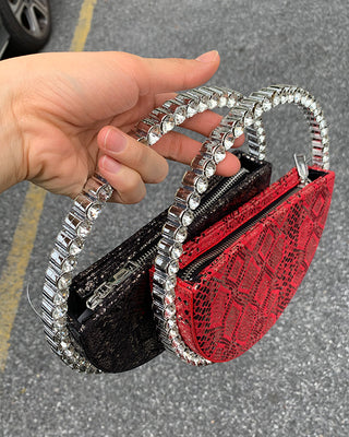 Luxury Colored Diamond Half Moon Women Purses and Handbags Evening Bag Serpentine Designer Party Clutch Bag Chic Wedding Bag