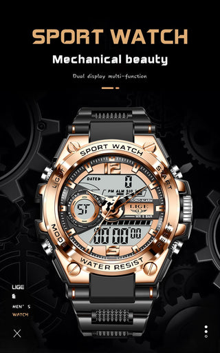 LIGE Digital Men Military Watch 50m Waterproof Wristwatch LED Quartz Clock Sport Watch Male Big Watches Men Relogios Masculino ALODIA STORE