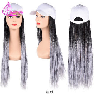 Box Braids Baseball Cap Wig 24inch Long Synthetic Braid Wigs Hat with Braiding Hair Extensions For Black Women Adjustable Size