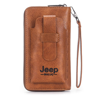 JEEP BULUO Cartera d'embragatge de cuir per a homes Bossa de marca per a telèfon amb doble cremallera Cartera de luxe Bossa d'embragatge de cuir de gran capacitat