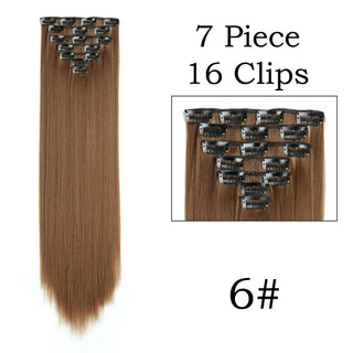 24Inchs 16 Clips in Hair Extensions Long Straight Hairstyle Synthetic Blonde Black Hairpieces Heat Resistant False Hair