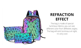 New Women Backpack Geometric Folding Bag Small Students School Bags For Teenage Girls Luminous Backpacks Hologram Daily Backpack