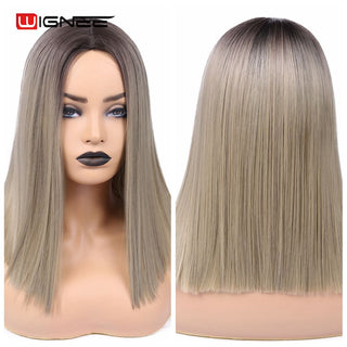 Wignee Straight Short Hair Synthetic Wigs For Women Heat Resistant Ombre Daily Soft Hair Glueless Daily Fiber Wigs Red Hair