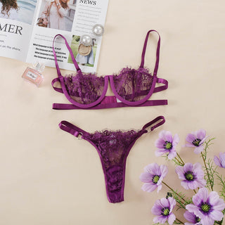 Ellolace Sexy Women&#39;s Underwear Lingerie See Through Bra Low Cup Lace Underwear Set Sexy Lingerie Set Bra And Panty Set