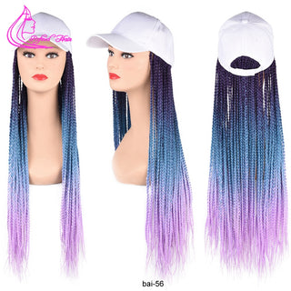 Box Braids Baseball Cap Wig 24inch Long Synthetic Braid Wigs Hat with Braiding Hair Extensions For Black Women Adjustable Size