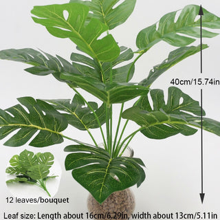 Plantes artificials Fulles de palmera verdes Monstera Jardí de la llar Sala d'estar Dormitori Decoració del balcó Planta falsa de plàstic tropical llarga